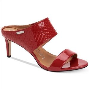 Calvin Klein Cecily Red Python Embossed Slip on Heeled Sandals Size 8M